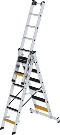 PROREGAL Stufen-Mehrzweckleiter 3-teilig mit Traverse und Clip-Step R13 in Silber, 3 x 6 Stufen
