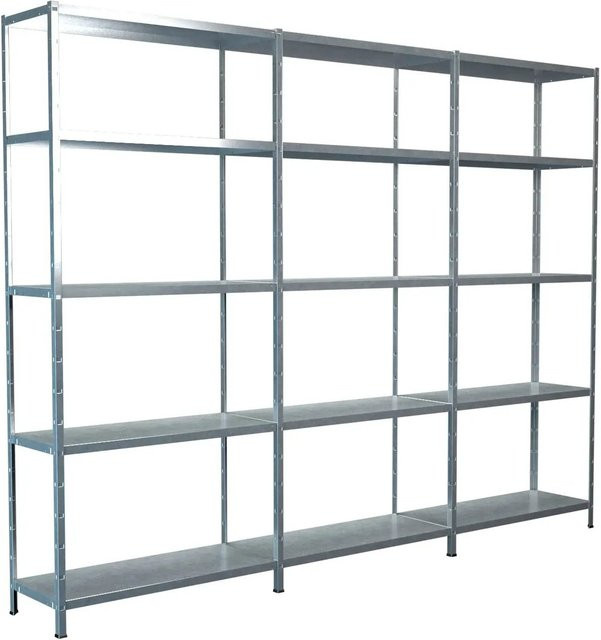 Schulte Steck-Grund- und 2 x Anbauregale, verzinkt, Silber, B/H/T: 200 x 280 x 35 cm - Bild 1