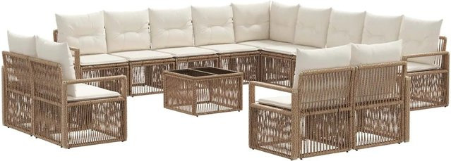 vidaXL Gartensofa-Set 14-tlg in U-Form aus Poly-Rattan und pulverbeschichtetem Stahl, Beige - Bild 1