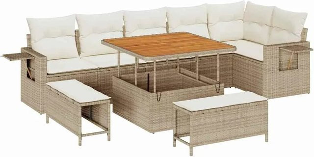 vidaXL Garten-Sofa-Set aus Poly Rattan in Beige mit 9-teiligem Set, L-Form und Stauraumfunktion - Bild 1