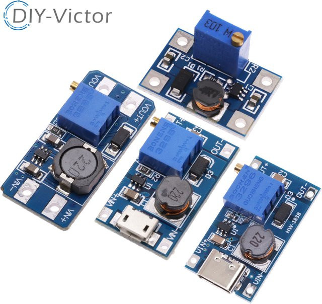 DC-DC Step-Up Power Modul mit Micro USB und Type-C Eingang, Einstellbarer Boost Konverter 2A für Arduino, Blau - Bild 1