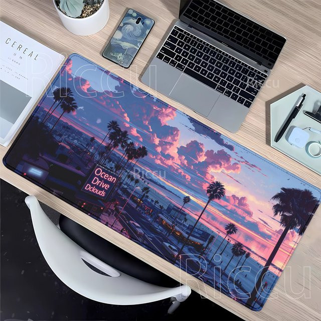 Riccu Gaming Mauspad Sunset Beach Scenery XXL Schreibtischunterlage rutschfest mit HD-Druck, B/T: 90 x 40 cm, multicolour - Bild 1