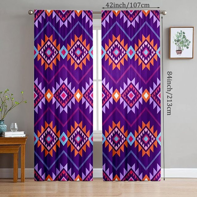 2er-Set Yiran Furniture Vorhänge im böhmischen Stil aus Polyester, halbtransparent, Farbe: Lila/Pink, Breite: 35 cm, Höhe: 100 cm - Bild 1