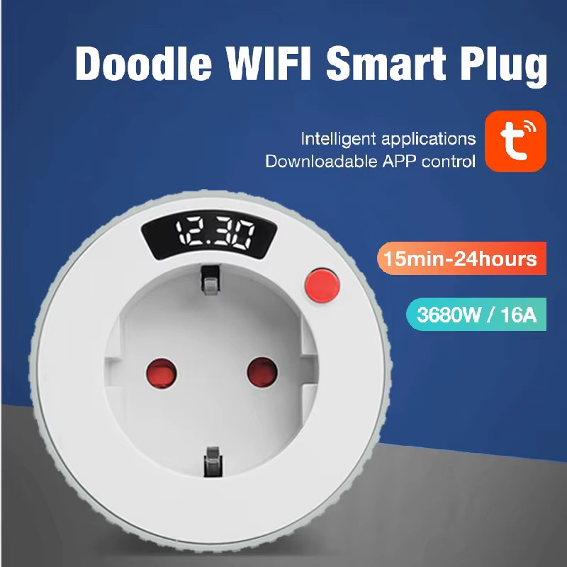 Tuya Smart Plug WIFI EU 16A 3680W mit LCD Display, Drehbare Steckdose, Timer und Sprachsteuerung für Alexa und Google Home, Weiß - Bild 2