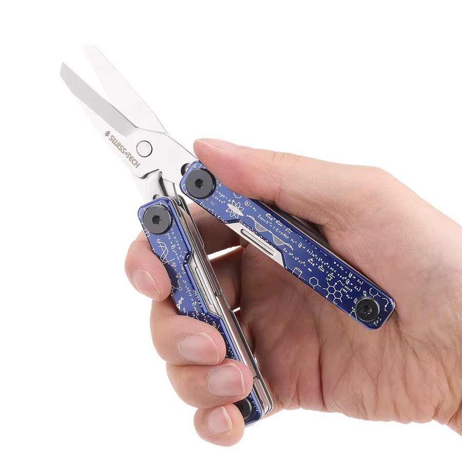 SWISS TECH 12 in 1 Multifunktions-Klappschere EDC Multitool mit Klappmesser und Box Cutter in Rot - Bild 3