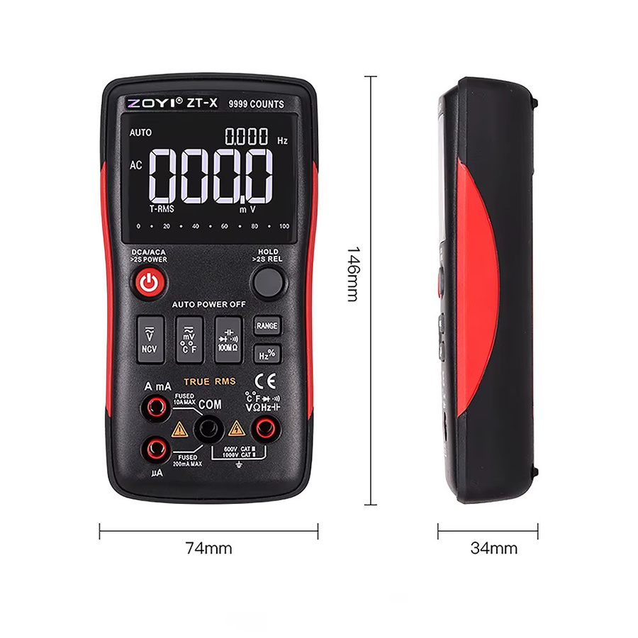 ZOYI ZTX T-RMS Digitales Multimeter mit automatischer Bereichswahl, Voltmeter, Amperemeter, Kapazitätsmessung, Ohmmeter und NCV-Tester in Rot und Schwarz - Bild 3