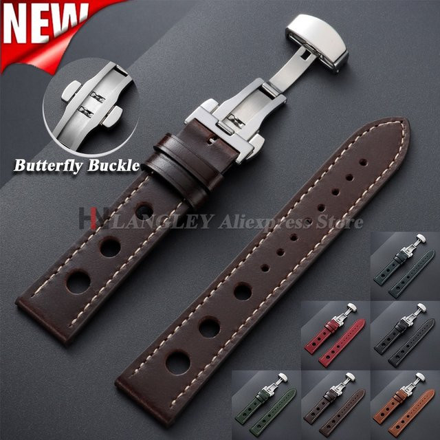 Uhrenarmband Leder, ölgeölt, 20mm, 22mm, Schmetterlingsverschluss, Unisex - Bild 1
