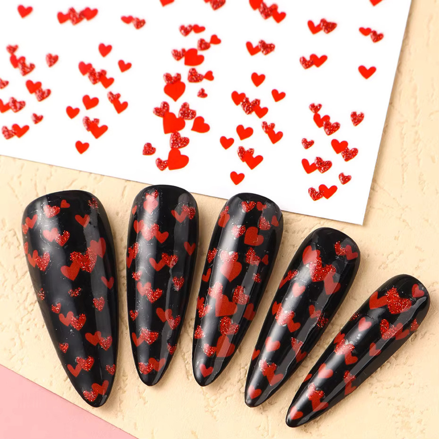 Nagelaufkleber mit Herzmuster und Glitzer, Rot, 2 Stück - Bild 5