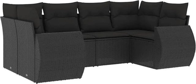 vidaXL 6-teilige Garten-Sofagarnitur in U-Form aus schwarzem Poly-Rattan mit Sitzkissen und Stauraum - Bild 1