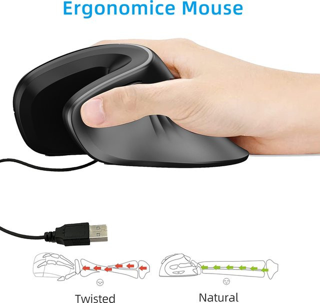 Whxmsh Ergonomische vertikale Maus mit 7200 DPI und Silent-Klick in Schwarz - Bild 1