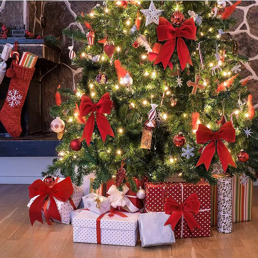 2-Rollen-Set doppelseitiges rotes Samtband mit Draht für Weihnachtsdeko und Bastelbedarf - Bild 2