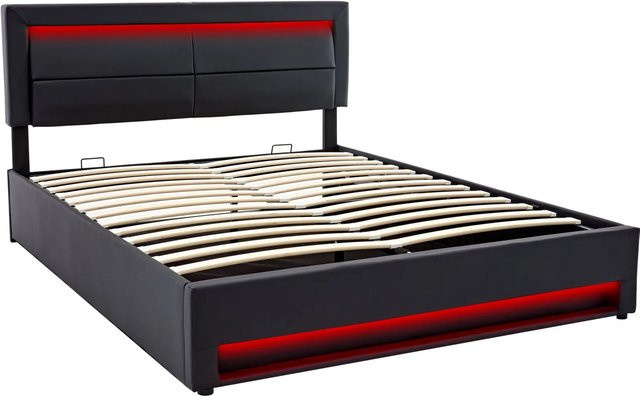 okwish Polsterbett mit Stauraum und USB-Anschluss in Schwarz, B/T/H: 160 x 200 x 109 cm - Bild 1