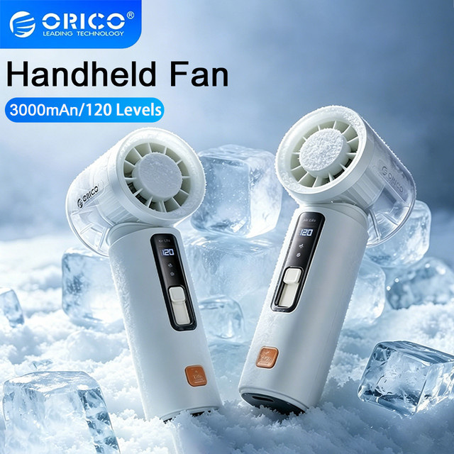 ORICO Handventilator mit Halbleiterkühlung und LED-Anzeige in Weiß, 3000 mAh, USB, tragbar, wiederaufladbar, Mini-Ventilator mit 120 einstellbaren Stufen - Bild 1