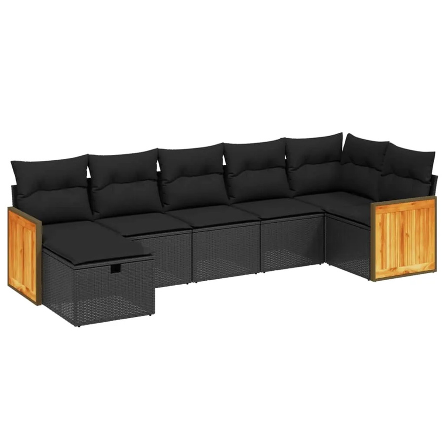 vidaXL 7-tlg Garten-Sofagarnitur aus Poly Rattan mit Kissen in Schwarz - Bild 2