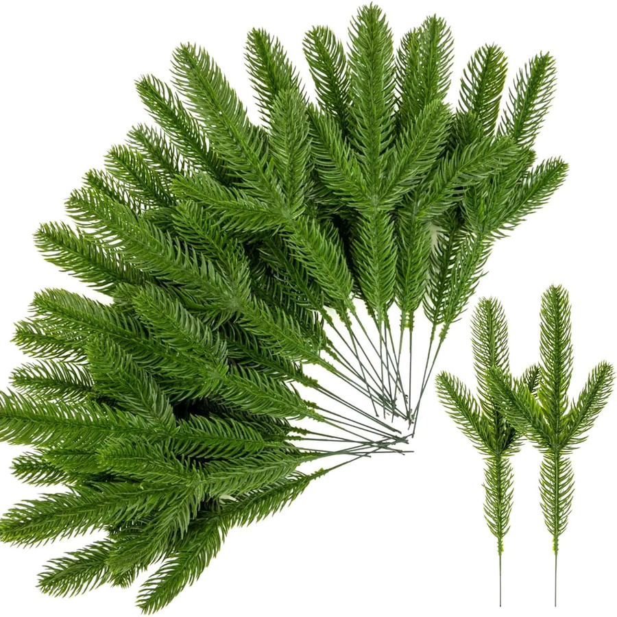 40 Stück künstliche Kiefernzweige in Grün als realistische Weihnachtsdekoration für drinnen und draußen - Bild 2
