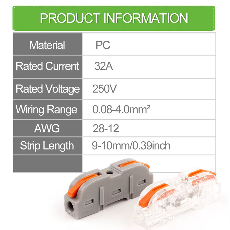 DIY YOU Hebel Drahtstecker 2 Pin 1 in 1 out Spleißklemmen für LED Streifen und elektrische Schnellanschlüsse - Bild 2