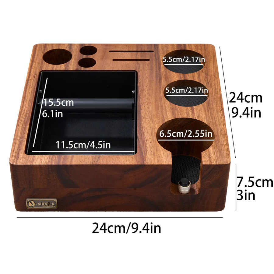JUSTINLAU Kaffee-Tamperstation aus Holz in Braun mit Knockbox für 54mm und 58mm Espresso-Organizer - Bild 6