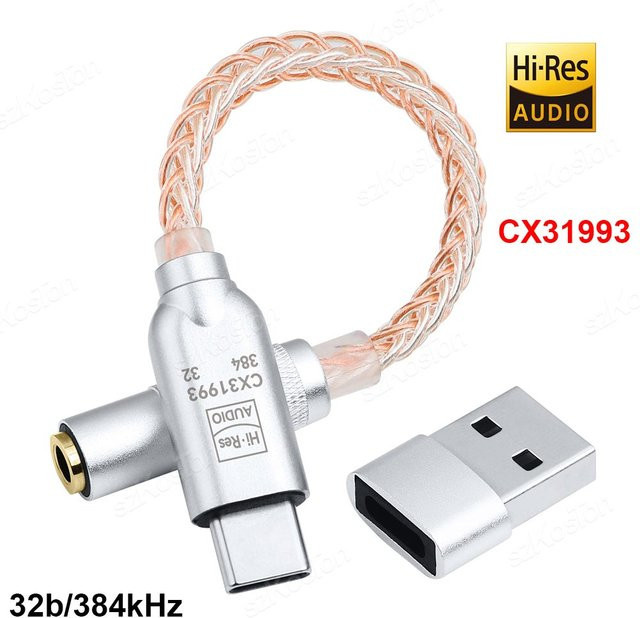 SZKOSTON USB-C auf 3,5mm HiFi DAC Kopfhörerverstärker CX31993 Audio-Decoder IEM AMP Adapter in Silber für Android und iPhone 15 sowie Samsung - Bild 1