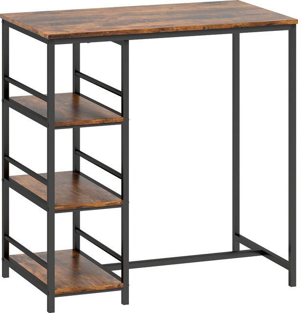 HOMCOM Bartisch Stehtisch Küchentheke mit 3 Ablageböden und Stahlgestell, rustikabraun und schwarz, B/T/H: 90 x 50 x 90,5 cm - Bild 1