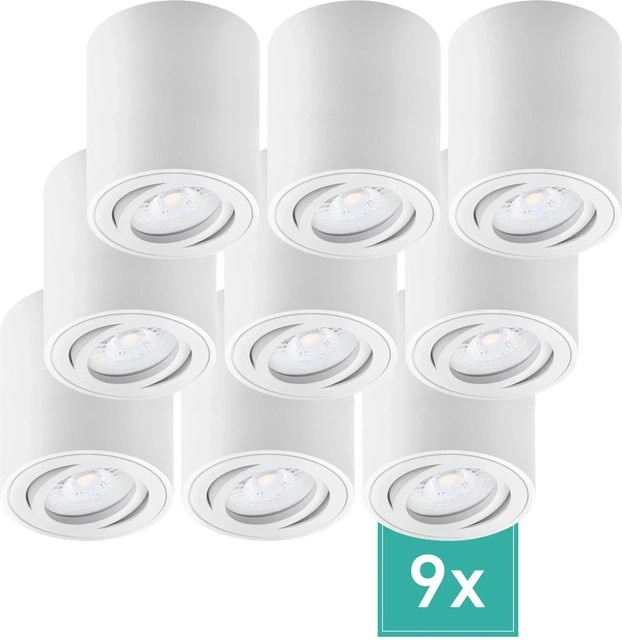 Oktaplex Lighting 9er Set Aufbauspots aus Aluminium in Weiß mit GU10 Fassung für LED-Leuchtmittel - Bild 1