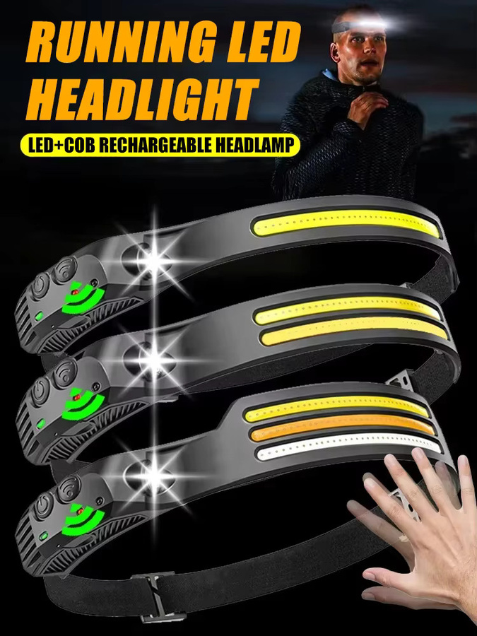 LED COB Sensor Stirnlampe in Schwarz mit USB-wiederaufladbarem Akku für Outdoor, Camping und Angeln - Bild 5