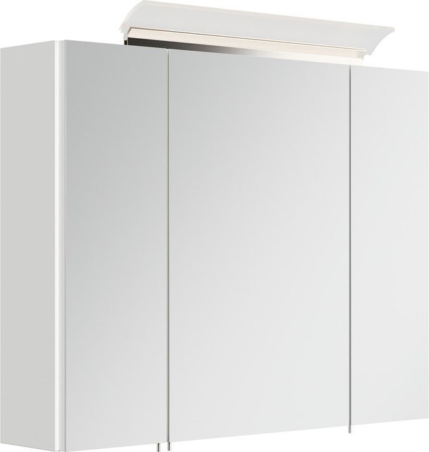 Posseik Spiegelschrank mit LED-Beleuchtung und Glasböden in Weiß Hochglanz, Breite: 80 cm, Höhe: 62 cm, Tiefe: 17 cm - Bild 1