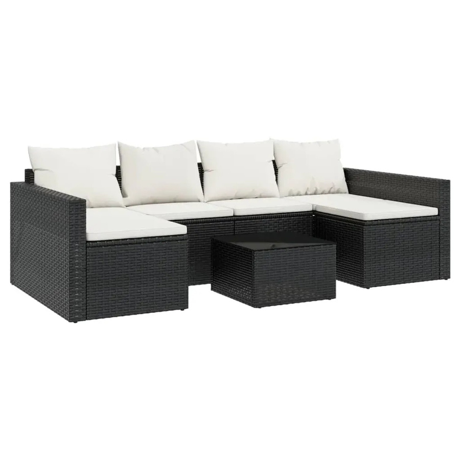 vidaXL 2-teiliges Garten-Lounge-Set in U-Form mit Couchtisch und Kissen, Schwarz-Creme, PE-Rattan und pulverbeschichtetem Stahl - Bild 2