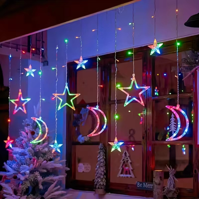 Leclstar LED Stern und Mond Lichterkette als Vorhang-Fee-Lampe, Mehrfarbig (RGB), batteriebetrieben, ideal für Weihnachts- und Neujahrsdekoration - Bild 4