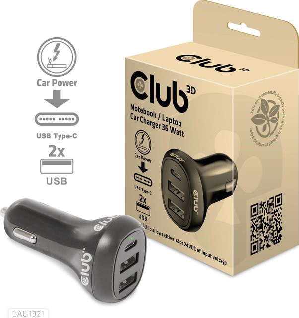 Club3D CAC-1921 USB Ladegerät 36W mit 2x USB-A und 1x USB-C in Schwarz - Bild 2