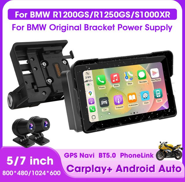 Srnubi Motorrad CarPlay und Android Auto Navigation mit GPS und Bluetooth, 7 Zoll Digital Dashboard für BMW R1200GS, R1250GS und S1000XR, Schwarz - Bild 1