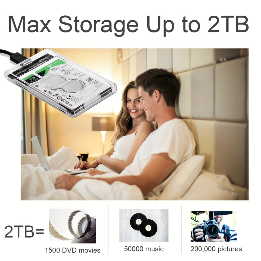 ROUHONG Transparentes HDD-Gehäuse für 2,5 Zoll SSD und HDD, SATA auf USB 3.0 Typ-C 3.1 Adapter, tragbare externe Festplattenbox ohne Werkzeug - Bild 4
