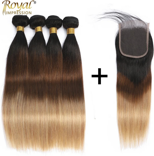 Royal Impression Ombre Echthaar-Bündel, 12A, brasilianisches Remy-Haar, 4x4 Verschluss - Bild 1
