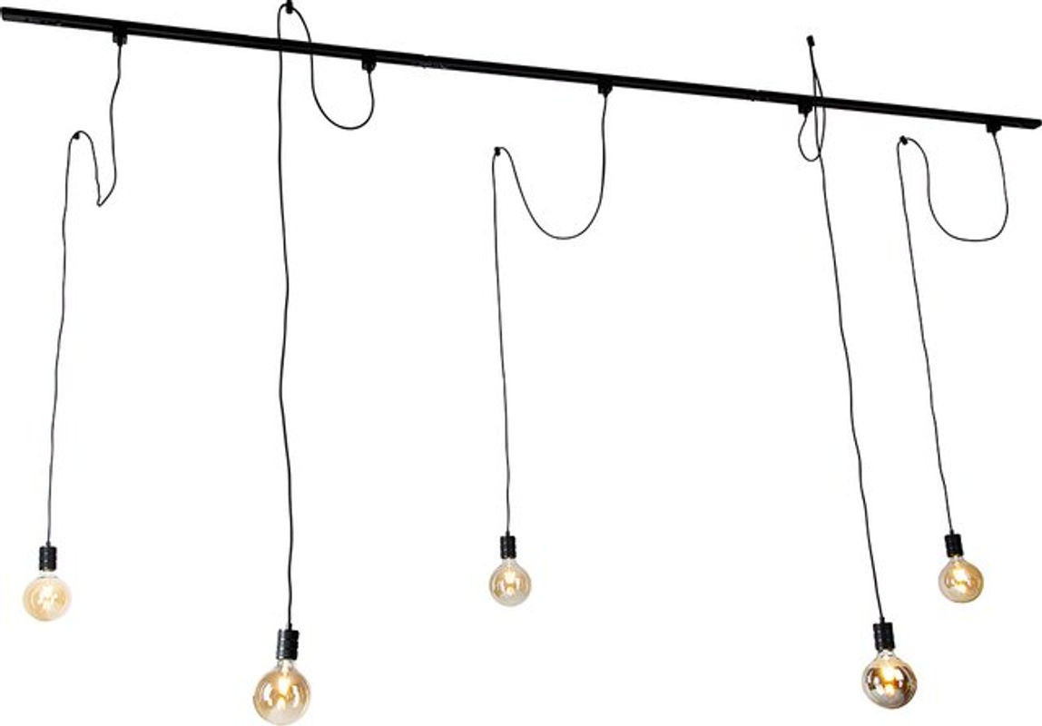 Modernes 1-Phasen-Schienensystem von QAZQA mit 5 Hängelampen in Schwarz im Industrial-Design für E27 Leuchtmittel - Bild 1