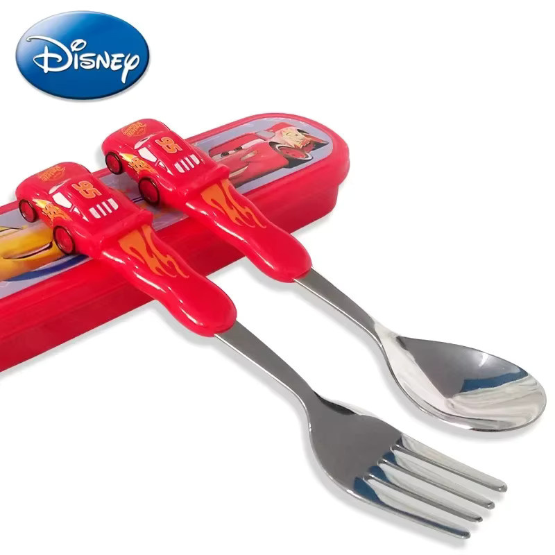 Disney Cars Lightning McQueen Besteckset für Kinder aus rotem Edelstahl mit Gabel, Löffel und Aufbewahrungsbox - Bild 3