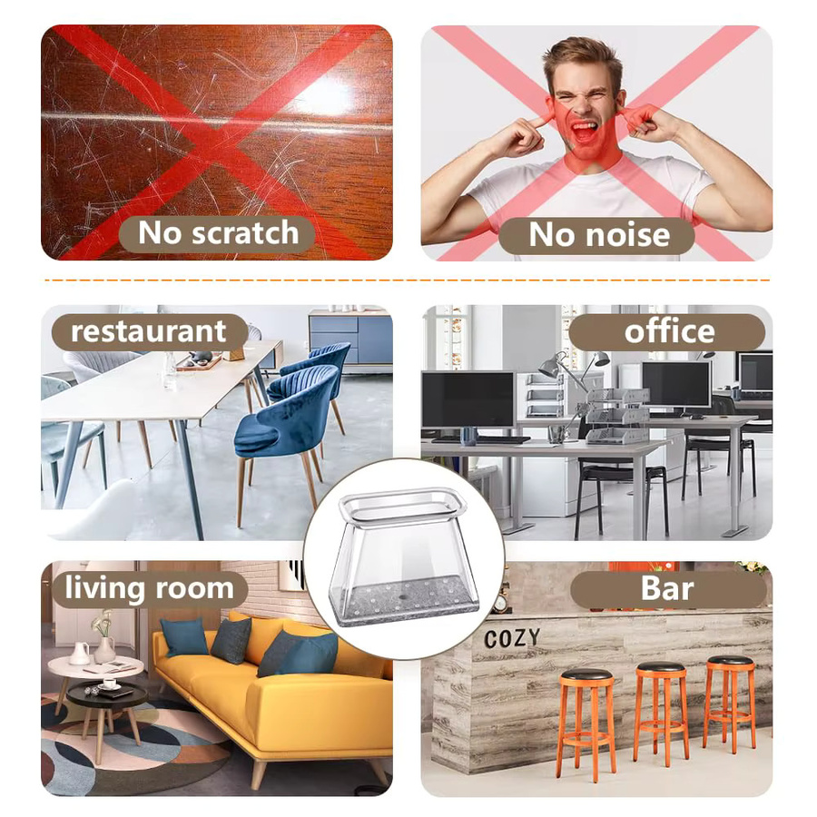 Rechteckige Stuhlbeinschoner aus transparentem Silikon zum Schutz von Hartholzböden - Bild 3