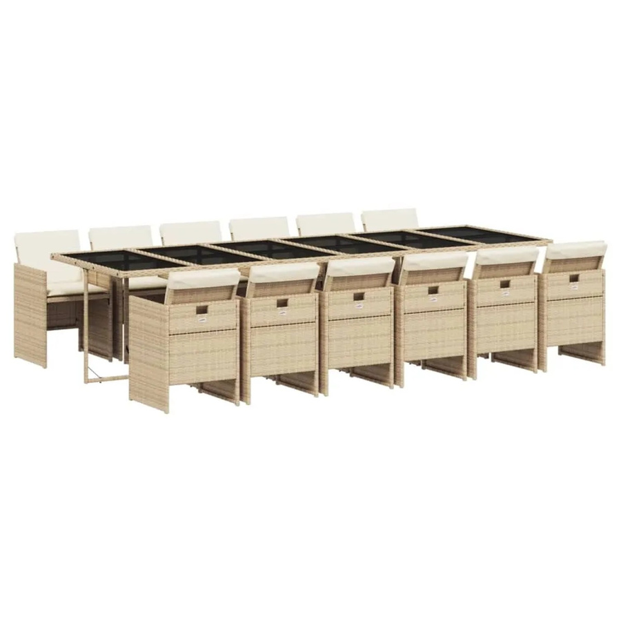 vidaXL 13-teilige Garten-Essgruppe aus PE-Rattan in Beige und Cremeweiß mit Kissen und Hartglas-Tischplatte - Bild 2