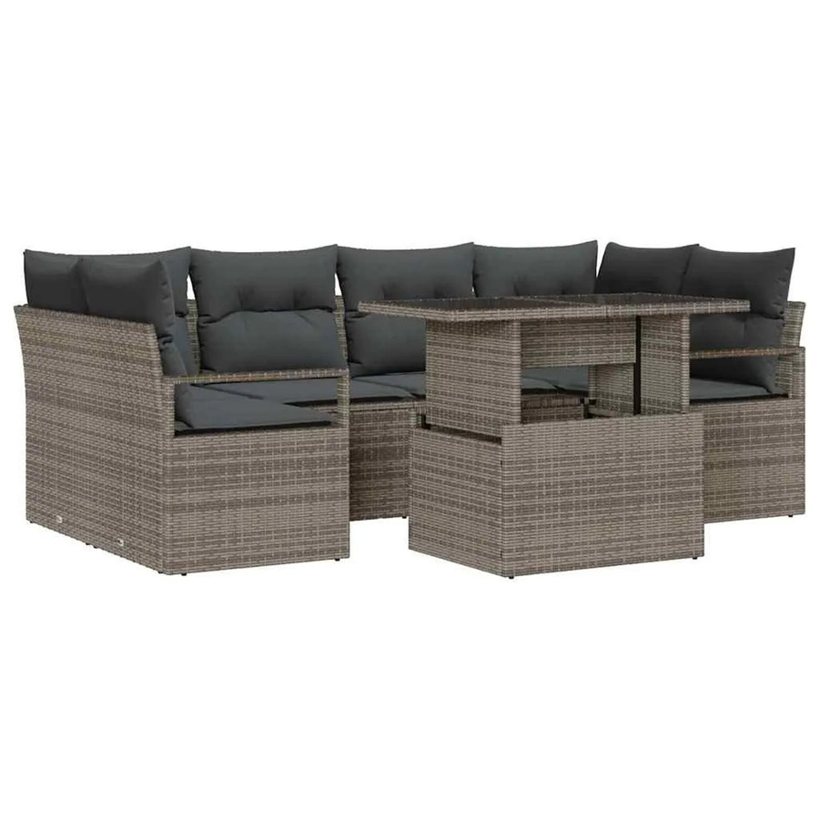 vidaXL Garten-Sofa-Set 7-tlg. aus Poly-Rattan in Grau mit integriertem Sitzkissen-Speicher und Polsterung - Bild 2