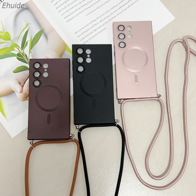EHUIDE Magnetische Handyhülle aus Metall mit Trageriemen für Samsung Galaxy S25 Ultra S24 FE S23 Plus S22 S21 S26 in Braun und Multicolour - Bild 1