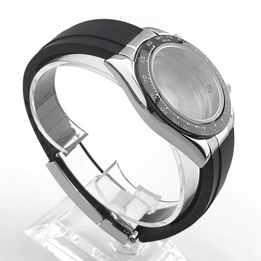 Uhrenzubehör, 39,3 mm Metallgehäuse, Kautschukarmband, Saphirglas, Silber, Roségold, Schwarz, Unisex - Bild 2