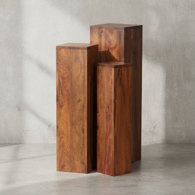 KADIMA DESIGN Beistelltisch-Set aus 3-teiligem Massivholz Sheesham in Braun mit quadratischer Form und ineinander verstaubaren Oberflächen - Bild 1