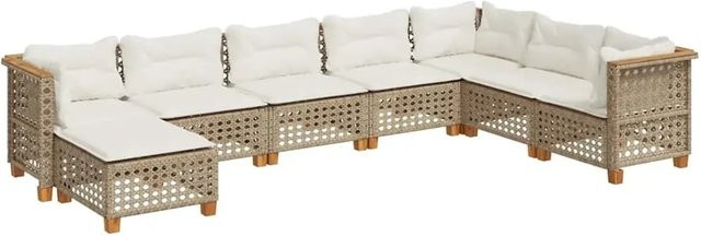 vidaXL 8-teilige Garten-Sofagarnitur aus Polyrattan in Beige mit Kissen und Akazienholz - Bild 1