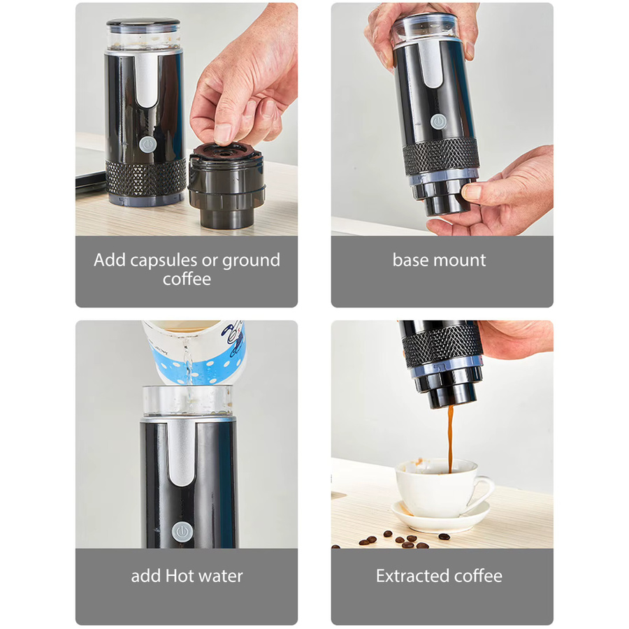 Qiilu Tragbare Kaffeemaschine in Schwarz, kompatibel mit K-Cup-Kapseln und gemahlenem Kaffee, manuelle Handkaffeemaschine für Camping und Wandern - Bild 5
