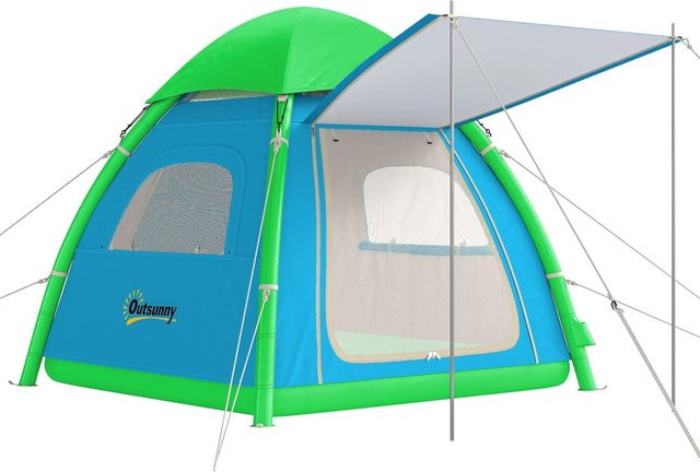 Furnicato Aufblasbares Campingzelt Luftzelt für 3 Personen, Hellblau, B/T/H: 220 x 220 x 200 cm - Bild 1