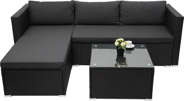 MCW Poly-Rattan Garten-Garnitur F57 in Schwarz mit dunkelgrauen Sitz- und Rückenpolstern - Bild 1