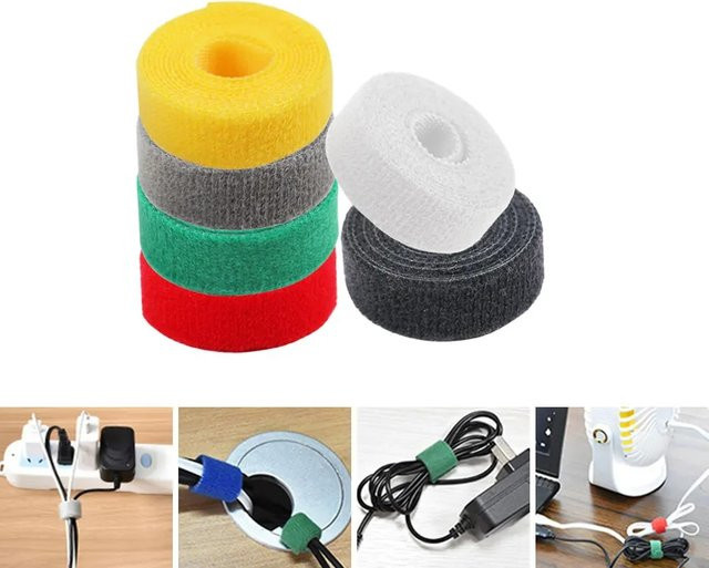 3er-Set selbstklebende Nylon-Kabelbinder zur Organisation von Datenkabeln in Schwarz, Weiß und Grau - Bild 1