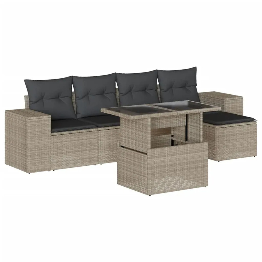 vidaXL 6-teilige Garten-Sofagarnitur aus Polyrattan in Hellgrau mit UV-beständigen Kissen und Metallrahmen - Bild 2