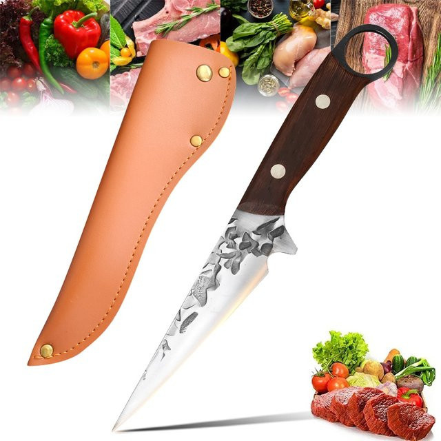 GuanQi Handgeschmiedetes Ausbeinmesser aus Edelstahl mit Holzgriff und Messerabdeckung - Bild 1