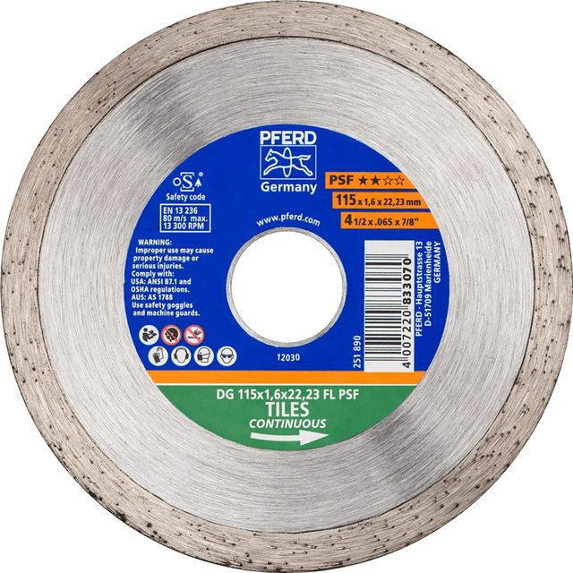 PFERD Diamant-Trennscheibe DG FL PSF zum Trennen von Fliesen, Farbe: Silber, Durchmesser: 115 mm, Dicke: 1,6 mm, Bohrung: 22,23 mm - Bild 1