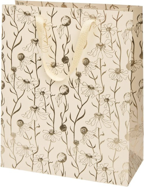 Rico Design Geschenktüte Blumen Natur und Gold, Größe L (Breite: 12,0 cm, Tiefe: 32,0 cm, Höhe: 32,0 cm) - Bild 1