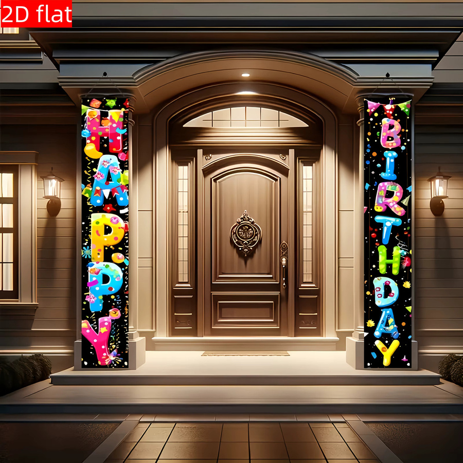 VIKAMA Happy Birthday Geburtstagsparty Dekoration mit buntem Cartoon-Druck für Tür, Veranda und Wand, Mehrfarbig, B/H: 30 x 180 cm - Bild 4